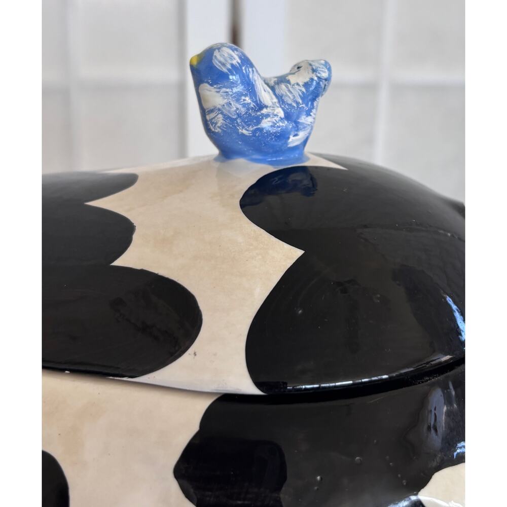 Cow Cookie Jar Farmhouse Country Kitchen Decor Ceramic Black White Apples - Picture 3 of 11